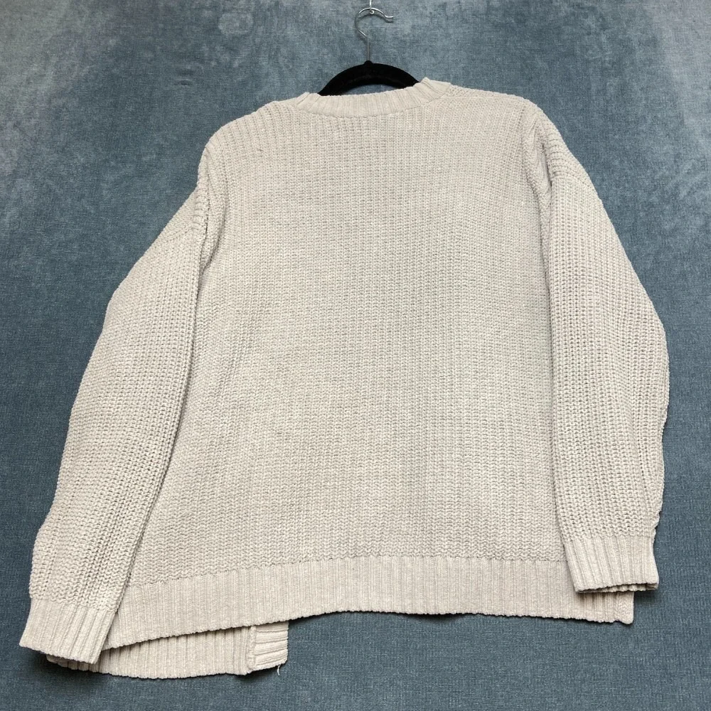 Hollister Cardigan Sweater Womens Medium Gray Open Front Chunky Knit Ribbed Hem